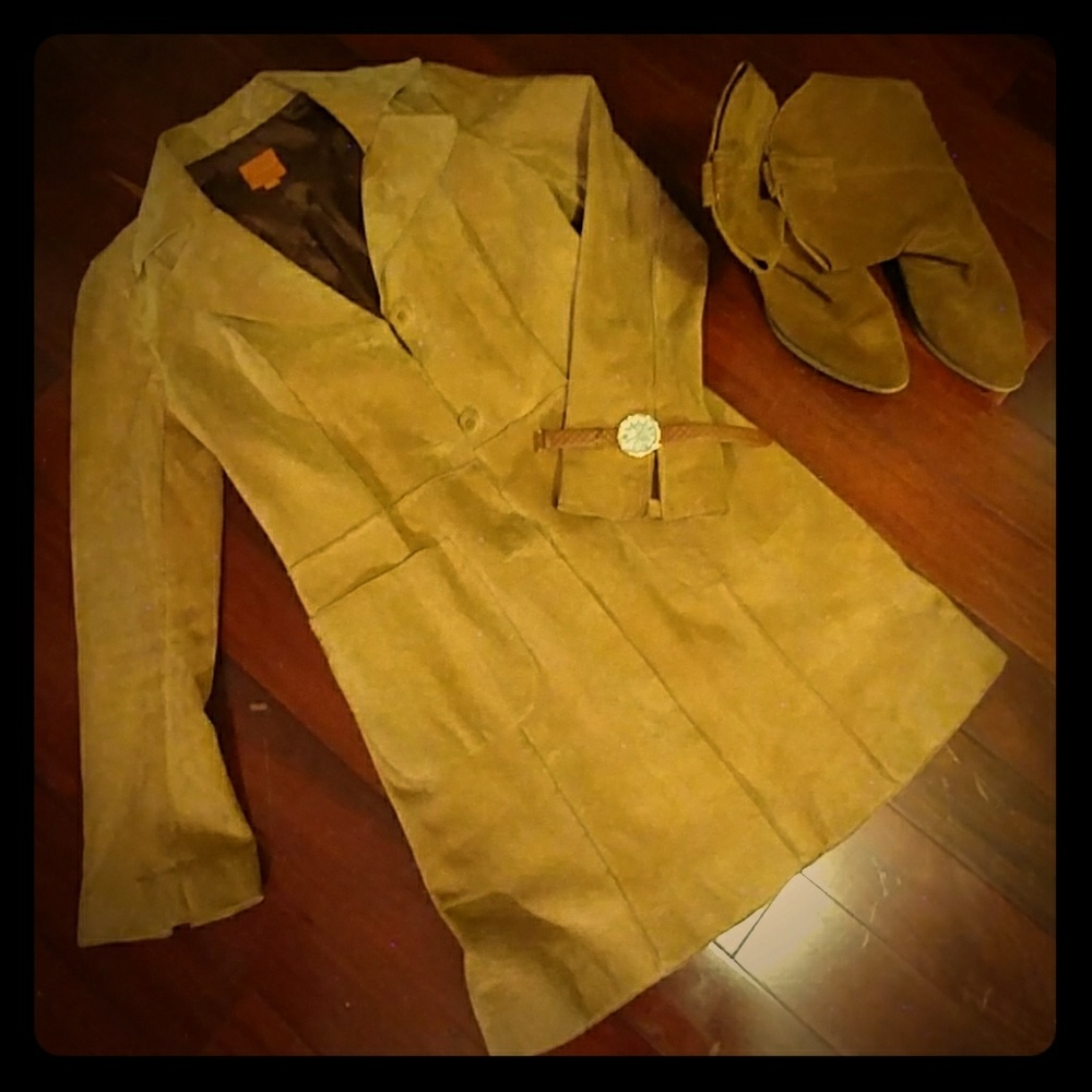 John Carlisle suede semi trench coat